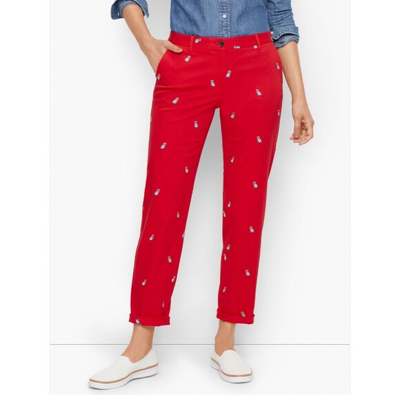 Talbots Pants - Talbots Relaxed Chinos Frenchie Dog Red Twill Pants Animals Causal-8